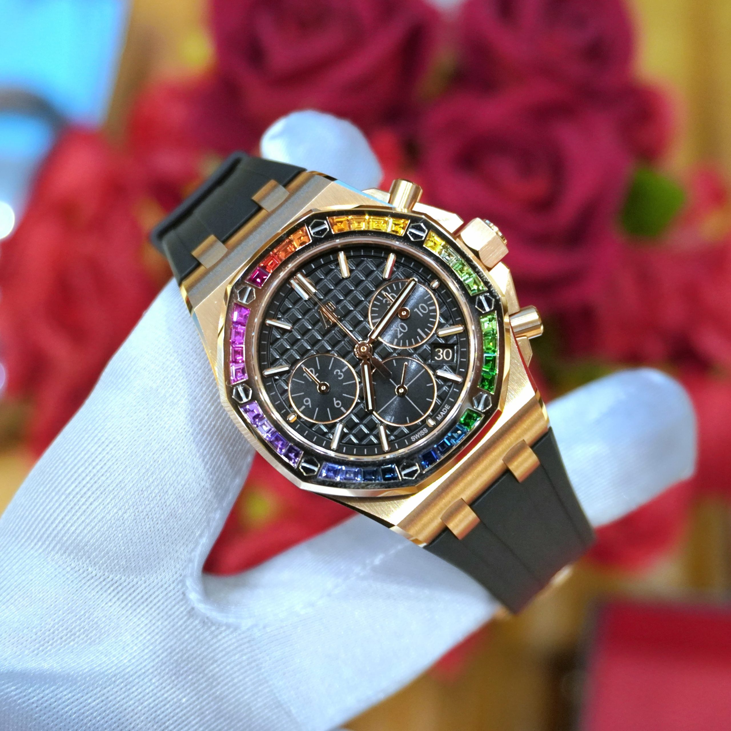 Pre-owned Audemars Piguet Royal Oak Offshore SelfWinding Chronograph Black Dial Rainbow 26236OR.YY.D002CA.01