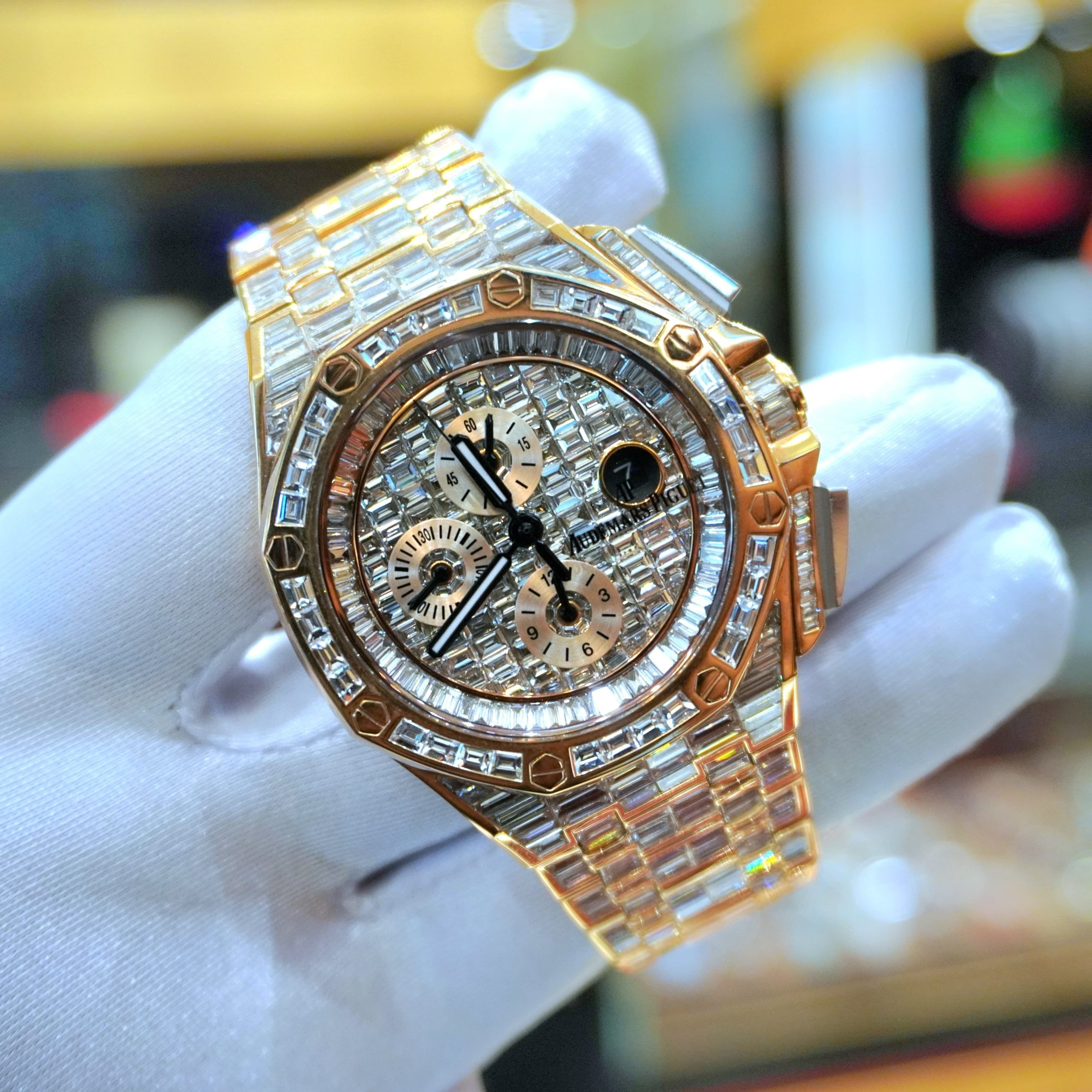 Pre-Owned Audemars Piguet Offshore Rose Gold 44mm Paved-Diamonds Afterset