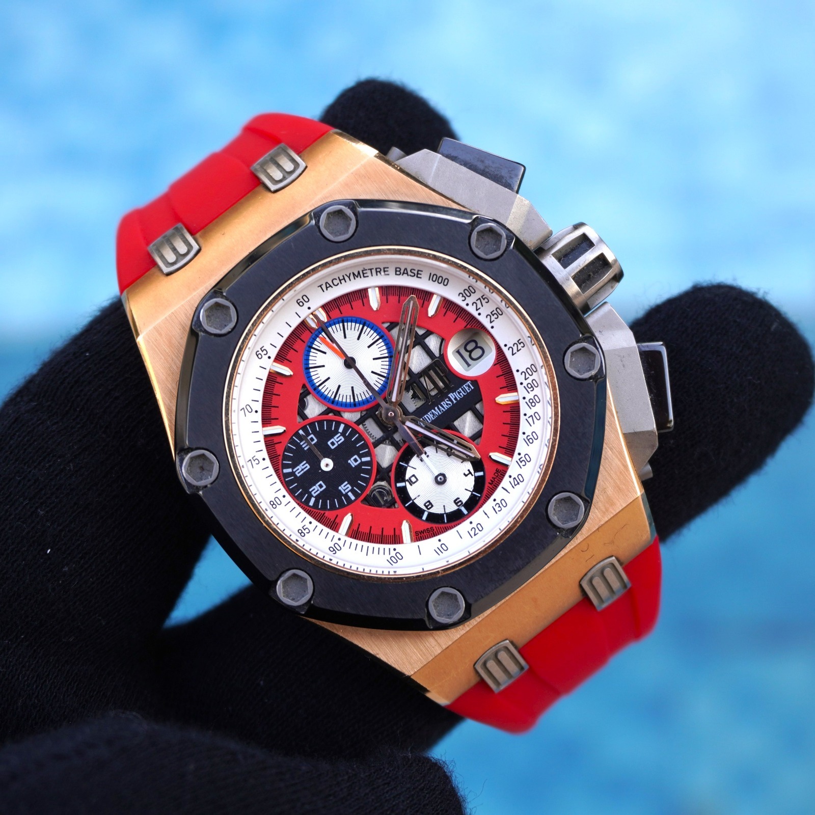 Pre-owned Audemars Piguet Royal Oak Offshore Rubens Barrichello III Rose Gold Men's Watch 26284RO.OO.D002CR.01