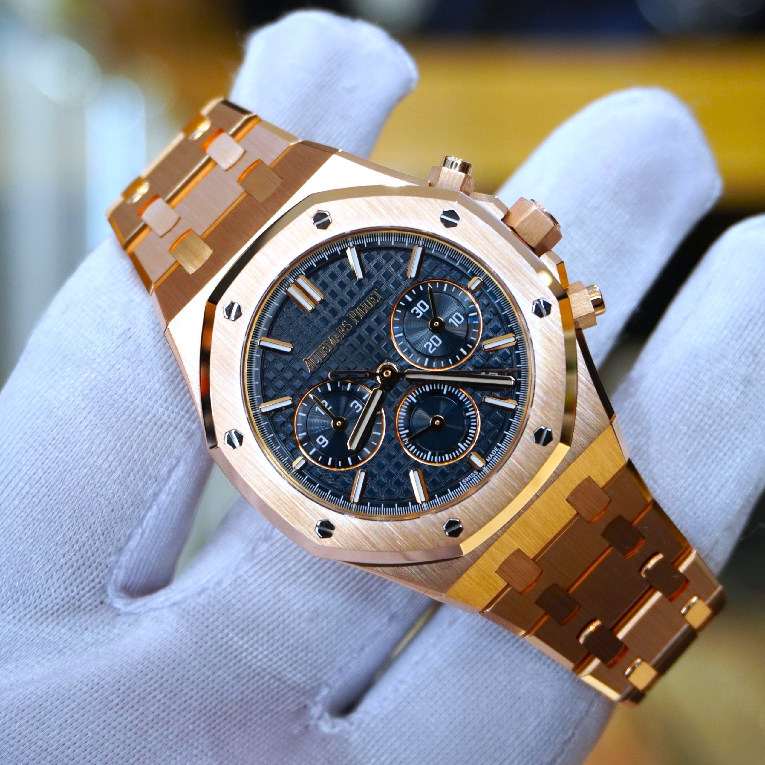 Pre-owned Audemars Piguet Royal Oak Chronograph 50th Anniversary 41mm Blue Dial Rose Gold 26240OR.OO.1320OR.01
