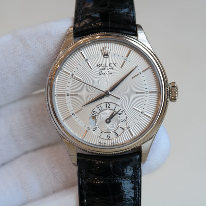 Pre-Owned Rolex Cellini Dual Time White Gold 39mm  Black Leather Strap 50529