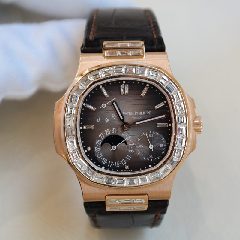 Pre-owned Patek Philippe Nautilus Rose Gold 40.5mm Diamond Afterset 5724R-001