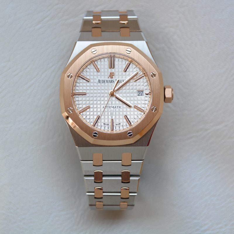 Pre-owned Audemars Piguet Royal Oak Steel & RoseGold 37mm White Dial 15450SR.OO.1256SR.01