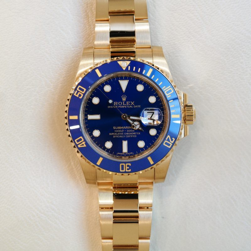 Pre-owned Rolex Submariner 40mm Yellow Gold Osyter Blue Dial 116618LB