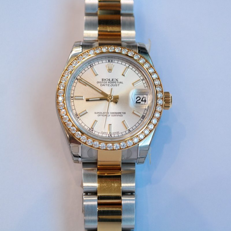 Pre-Owned Rolex DateJust Steel & Yellow Gold 31mm Silver Index Diamond Bezel 178383