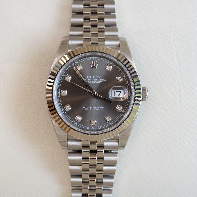 Pre-owned Rolex DateJust Full Steel 41mm Gray Diamond Dial Jubilee 126334