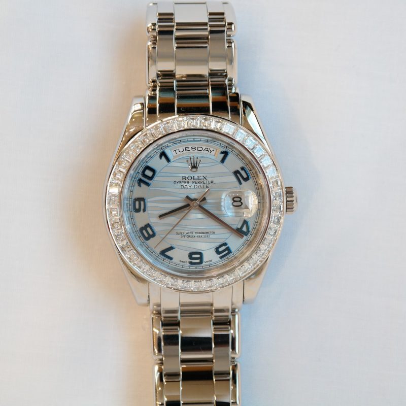Pre-Owned Rolex DateJust Masterpiece Diamonds Platinum 39mm Blue-Wave Dial Oyster 18956BR
