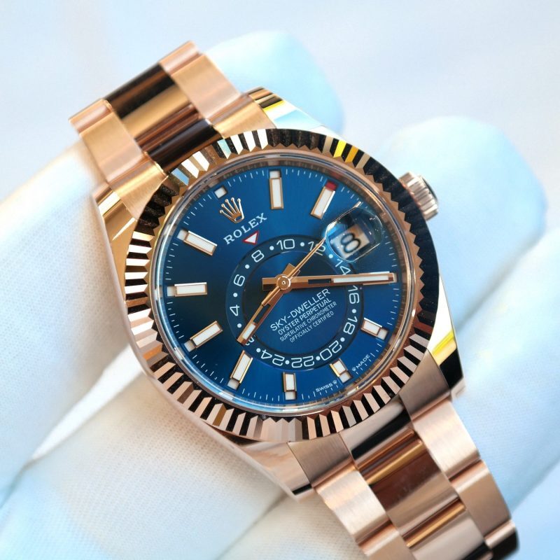 Pre-Owned Rolex Sky-Dweller Full Rose Gold 42mm Blue-green Index-Dial 336938