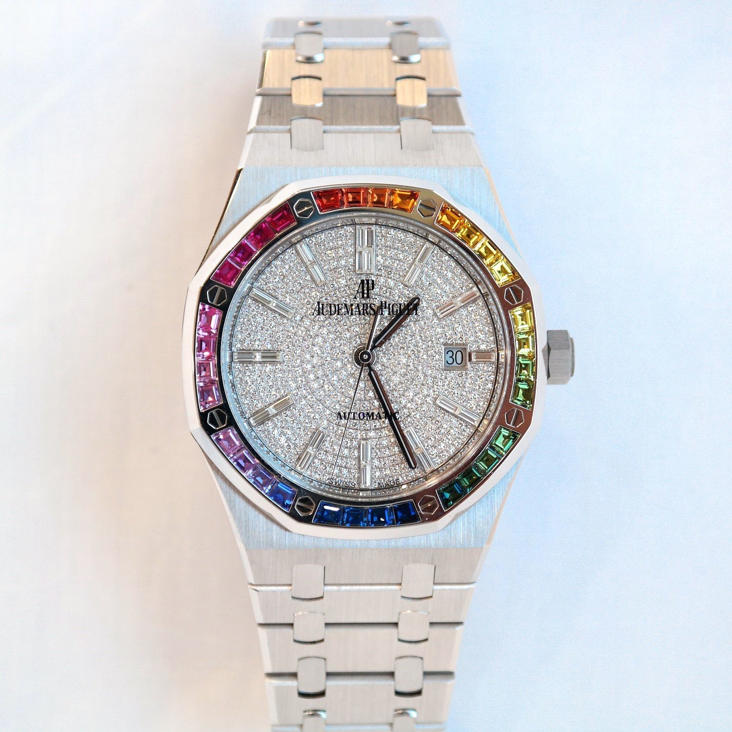 Pre-owned Audemars Piguet Royal Oak Rainbow Automatic Diamond Dial White Gold 15413BC.YY.1220BC.01