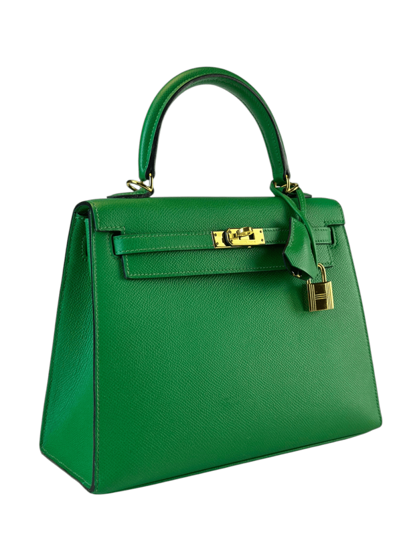Pre-Owned Hermes Kelly 28 Epsom Green Bamboo With Gold Hardware