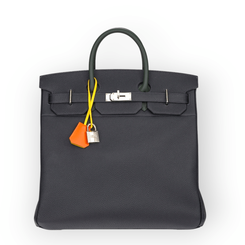 Pre-Owned Hermes Hac Haut 40 Men's Birkin BI Color Blue Nuit Togo Leather with Palladium Hardware