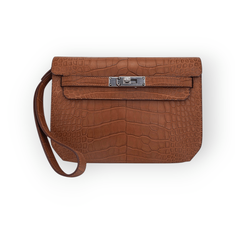 Pre-Owned Hermes Kelly Depeche 25 Gold Croco Palladium Hardware