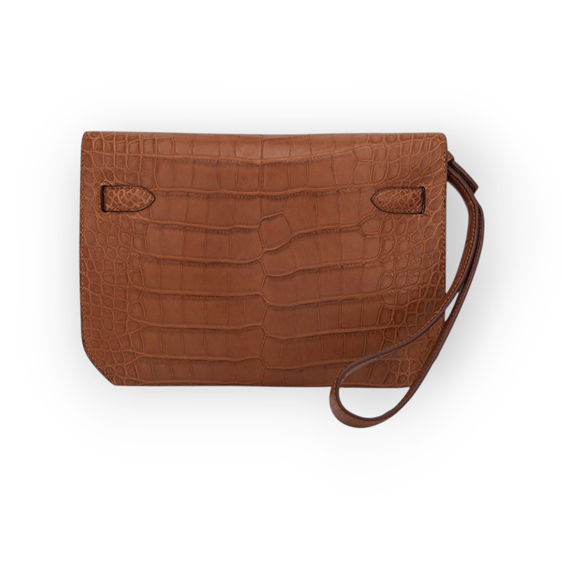 Pre-Owned Hermes Kelly Depeche 25 Gold Croco Palladium Hardware - Image 2