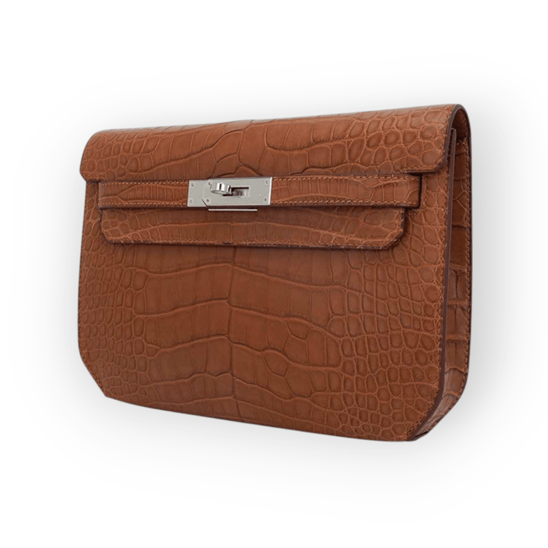 Pre-Owned Hermes Kelly Depeche 25 Gold Croco Palladium Hardware - Image 3