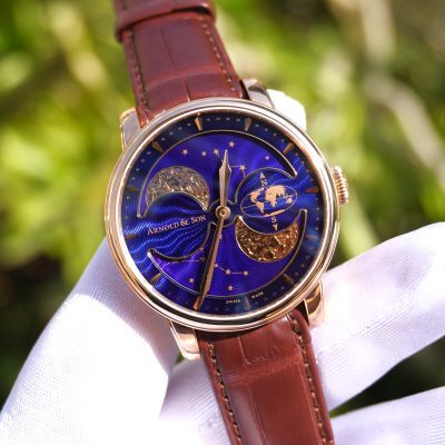 Pre-Owned Arnold & Son Perpetual Moon Double Hemisphere Rose Gold Blue Dial 1GLAR.U03A.C123A