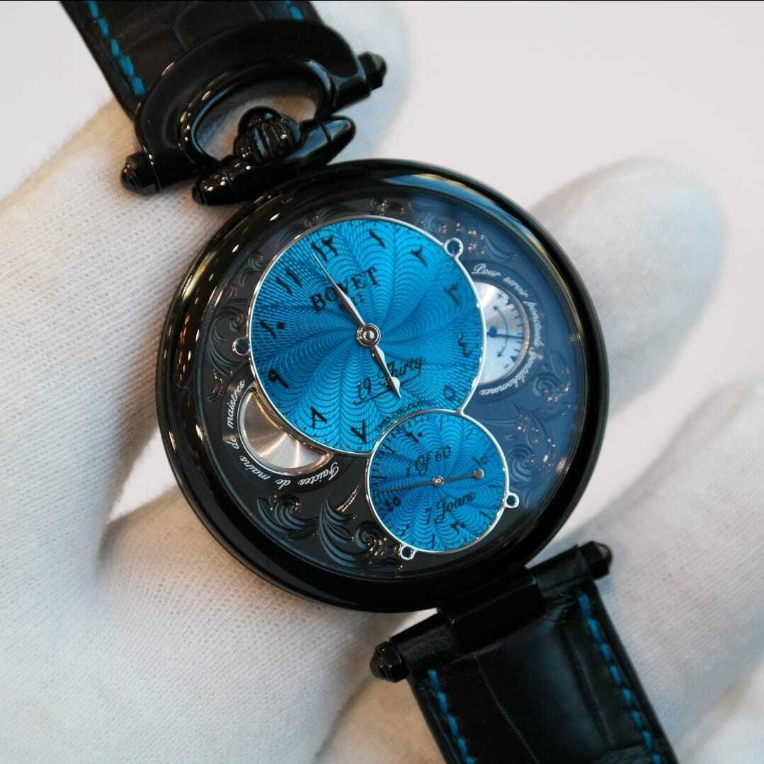 Pre-Owned Bovet 19Thirty Fleurier 1 of 60 Dubai Limited Edition Turquoise Arabic Dial 42mm Guilloche DLC Black NTS007816HIN
