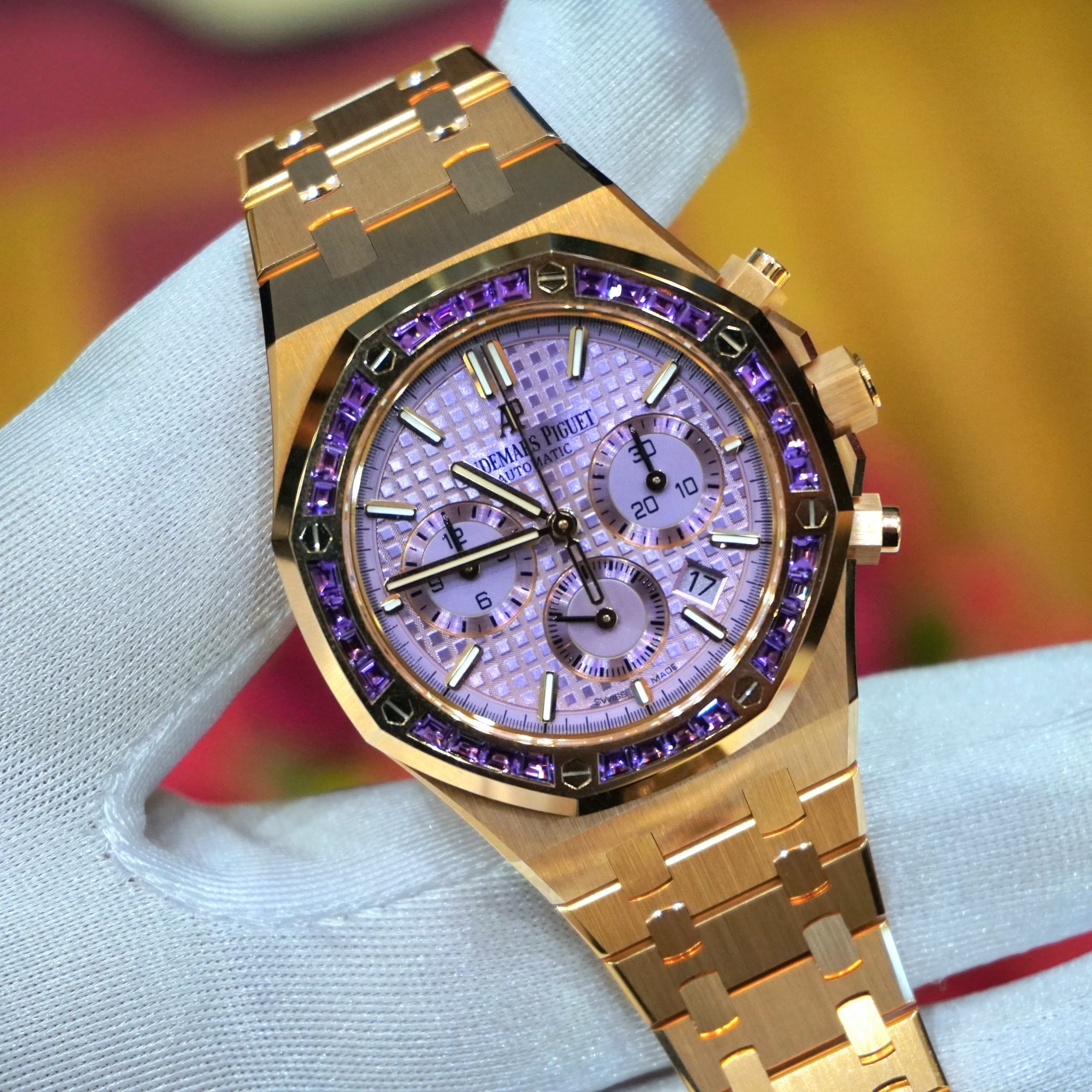 Pre-owned Audemars Piguet Royal Oak Chronograph Rose Gold 38mm Amethysts Purple Dial 26319OR.AY.1256OR.01