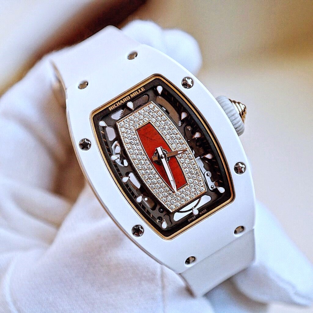 Pre-owned Richard Mille RM 07-01 RG-ATZ Red Jasper Dial White Ceramic Case White Rubber Strap