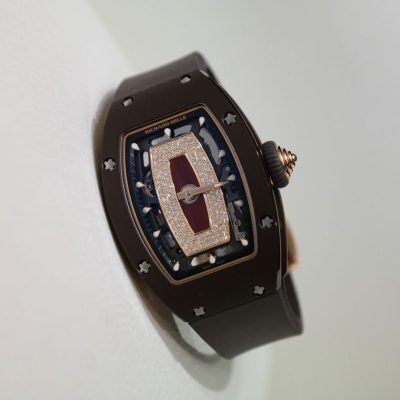 Pre-owned Richard Mille RM 07-01 Rose Gold Gem-Set Dial Brown Ceramic Ladies Watch