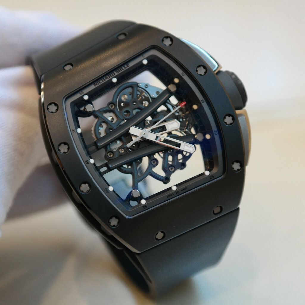 Pre-owned Richard Mille RM 61-01 Yohan Blake Carbon NTPT Black Rubber Strap Men's Watch