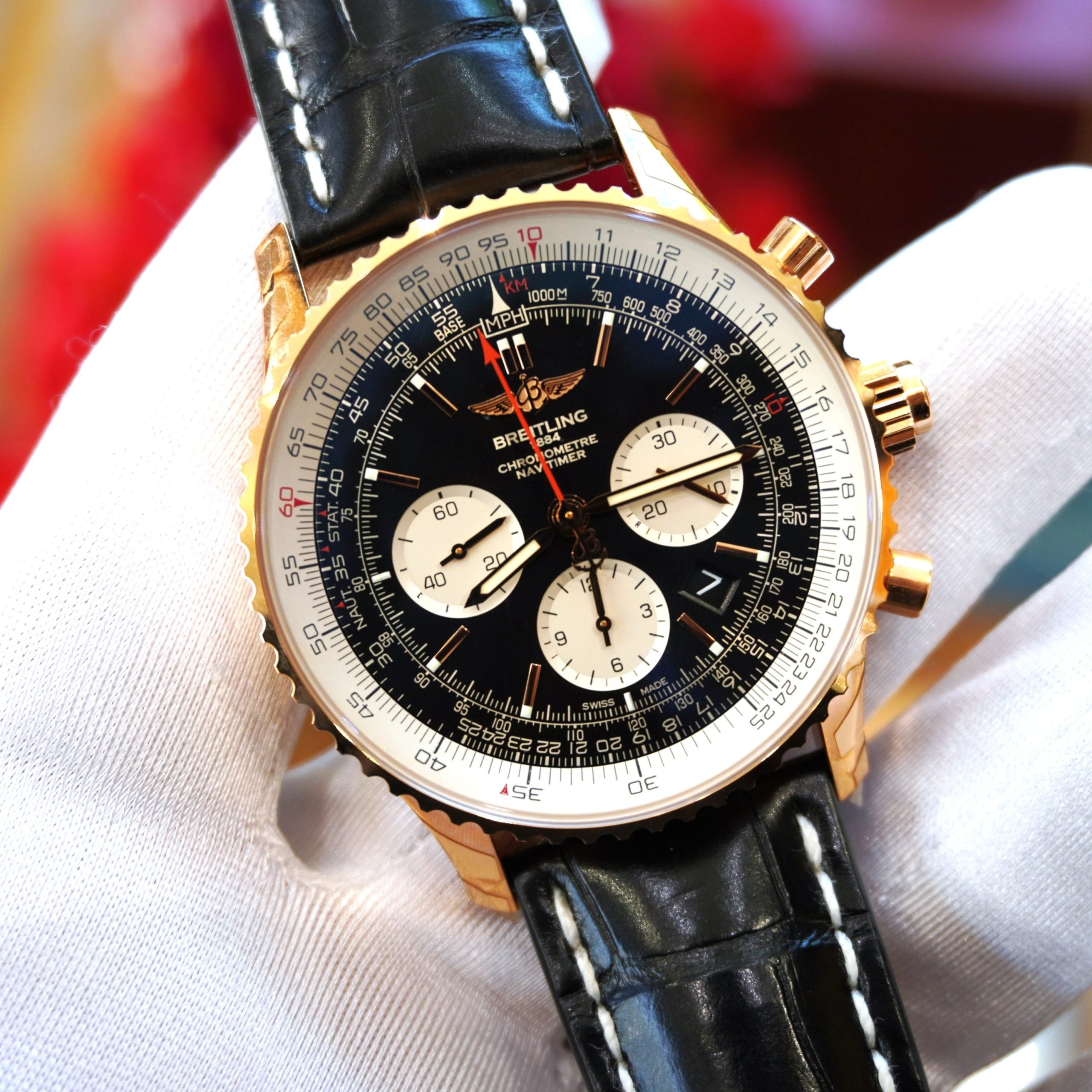 Pre-Owned Breitling Chronograph Navitimer Rattrapante Rose Gold 45mm Limited Edition RB0311