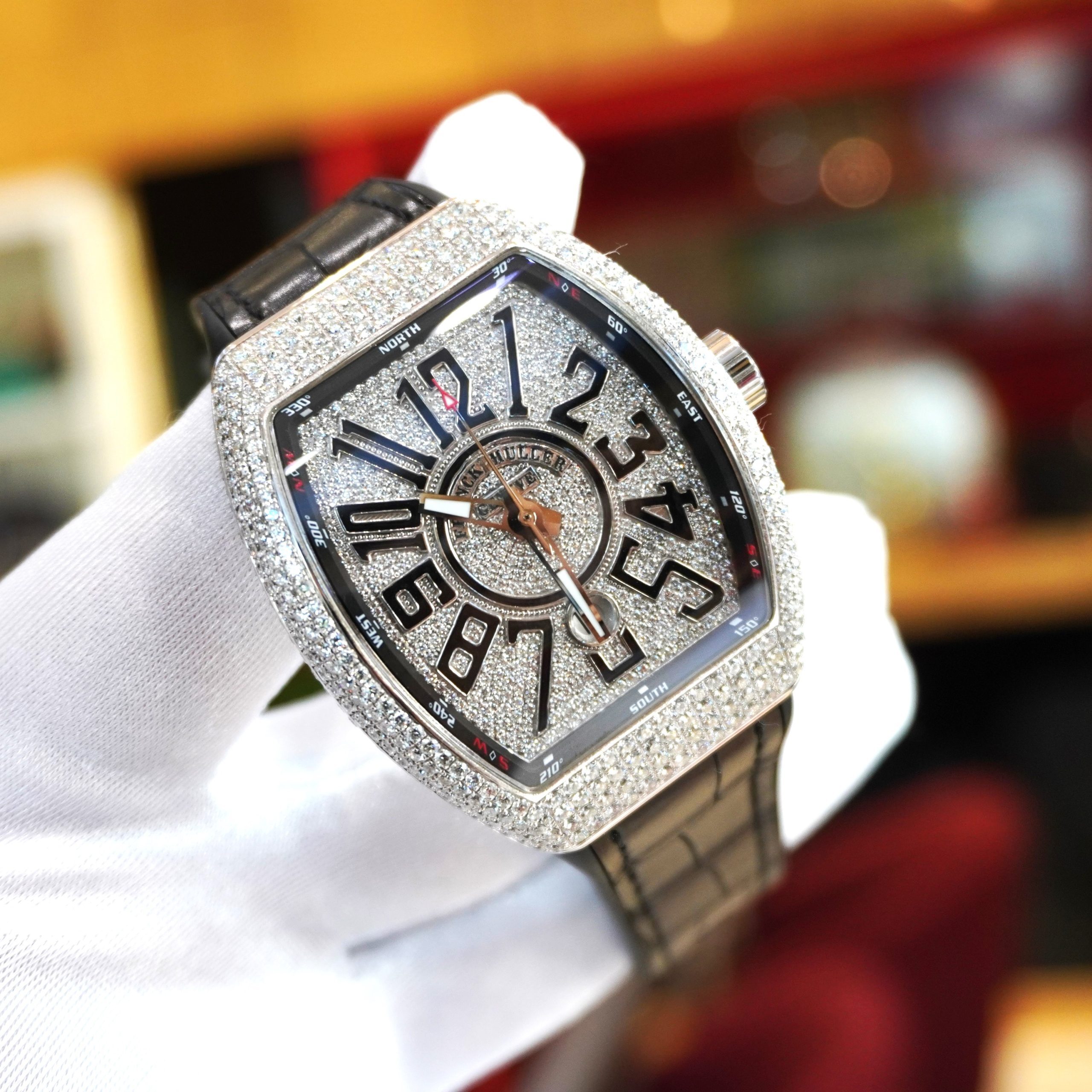 Pre-Owned Franck Muller Vanguard Steel 45mm Aftermarket Diamond Dial with Black Marker V45 SC DT AC NR