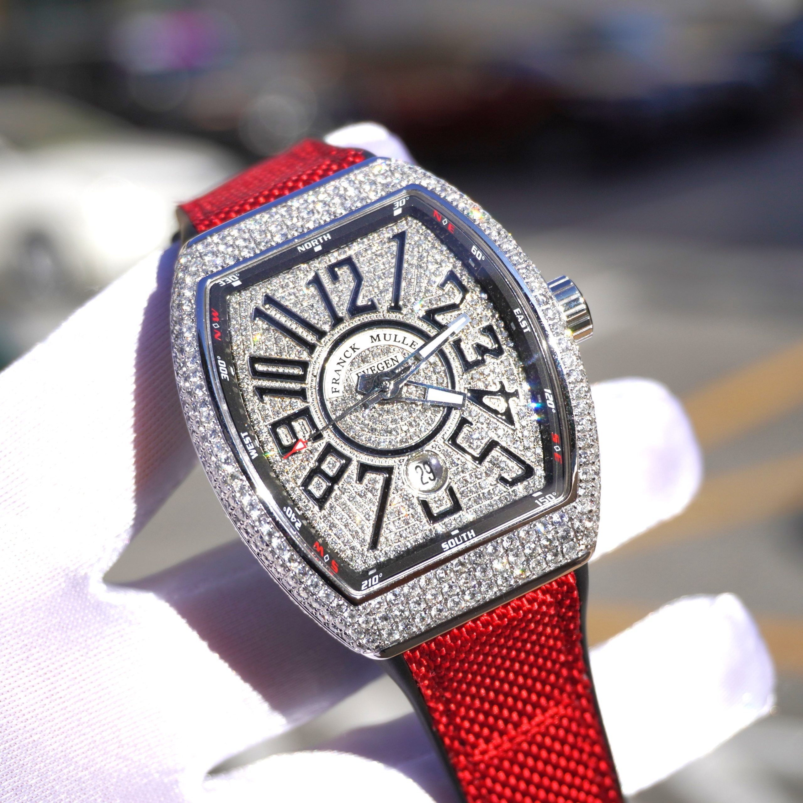 Pre-Owned Franck Muller Vanguard Steel 45mm Afterset Diamond Dial Black Mark Index V45SCDT