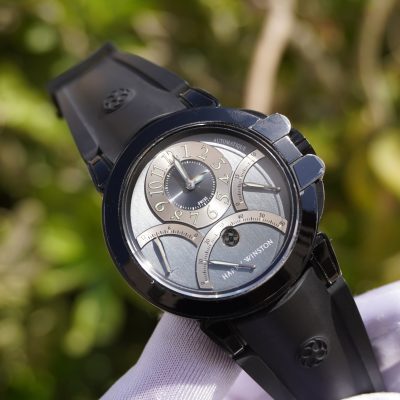 Pre-Owned Harry Winston Diver Ocean Triple Retrograde Chronograph Grey Dial DLC OCEACT44ZZ004