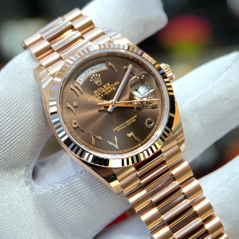 Pre-Owned Rolex Day-Date 36mm Rose Gold Chocolate Arabic Dial 128235
