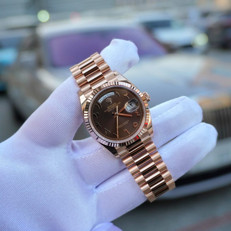 Pre-Owned Rolex Day-Date 36mm Rose Gold Chocolate Arabic Dial 128235
