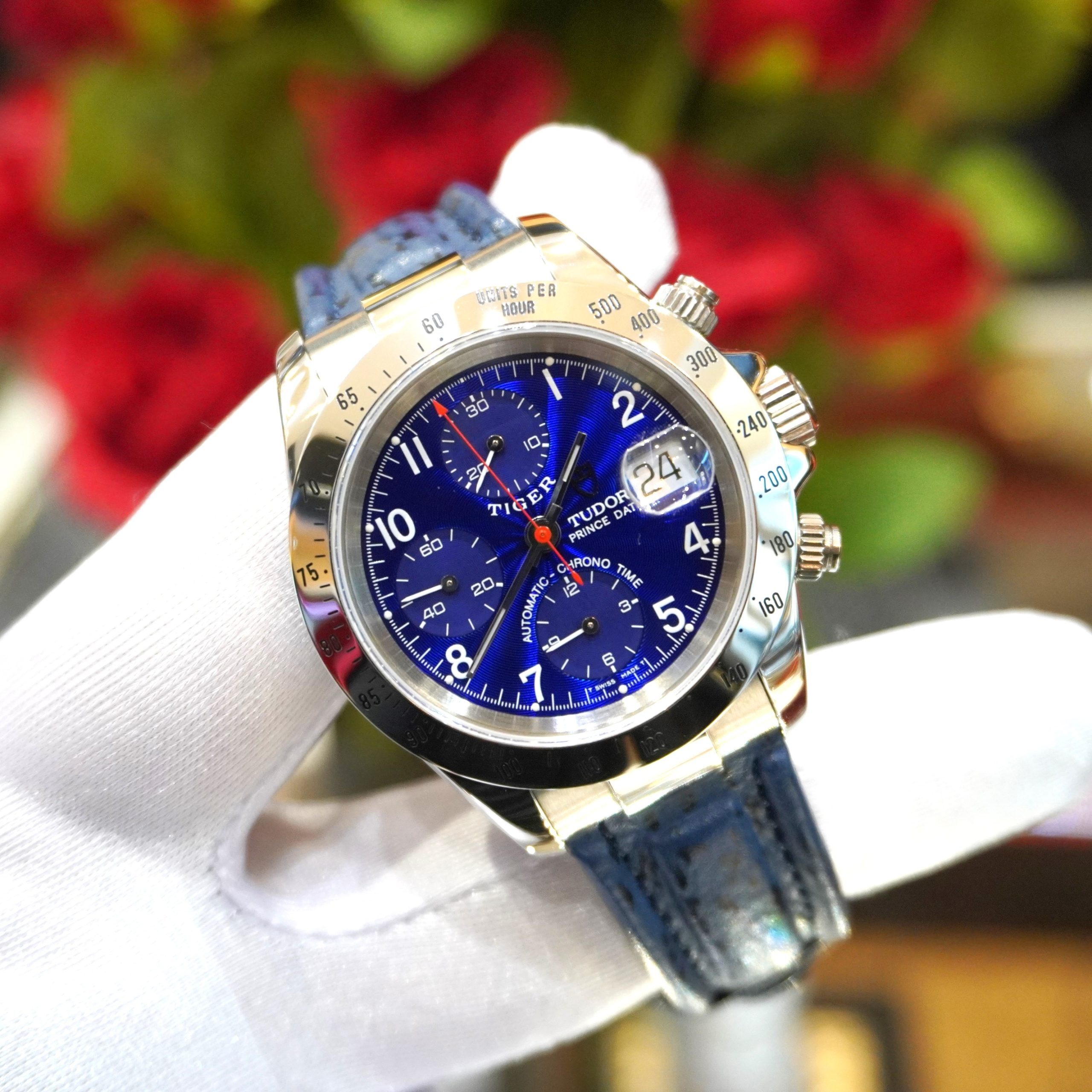 Pre-Owned Tudor Tiger Prince Chronograph Date Stainless Steel Blue Dial 79280