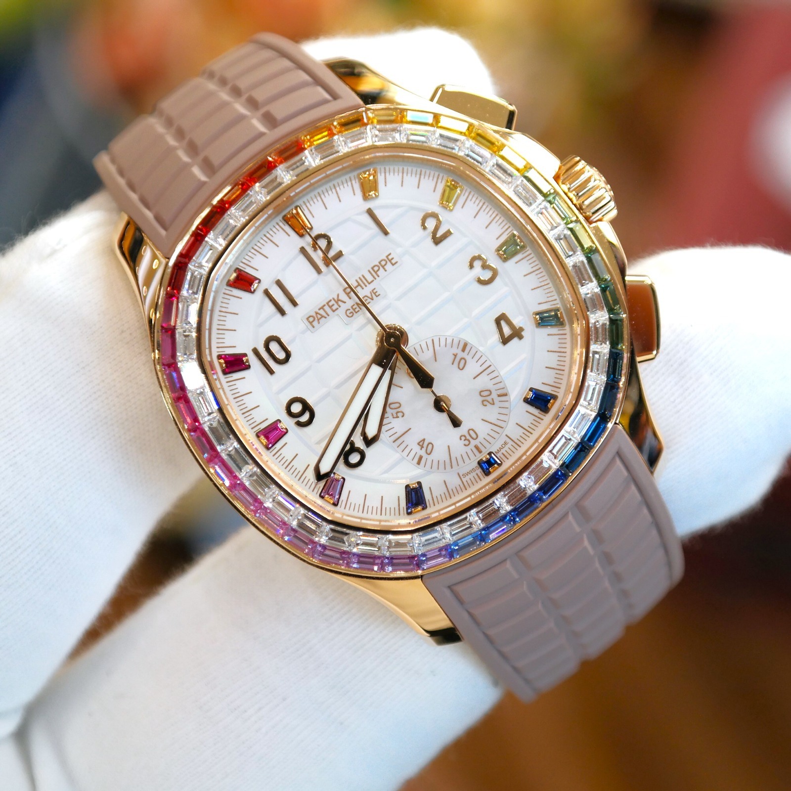 Pre-owned Patek Philippe Aquanaut Luce Rainbow Rose Gold 39.9mm 7968-300R-001