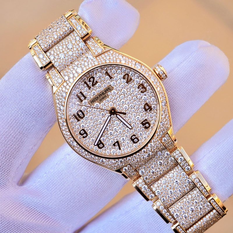 Pre-Owned Patek Philippe Twenty~4 Automatic Rose Gold full Diamond Paved Ladies Watch 7300/1450R-001
