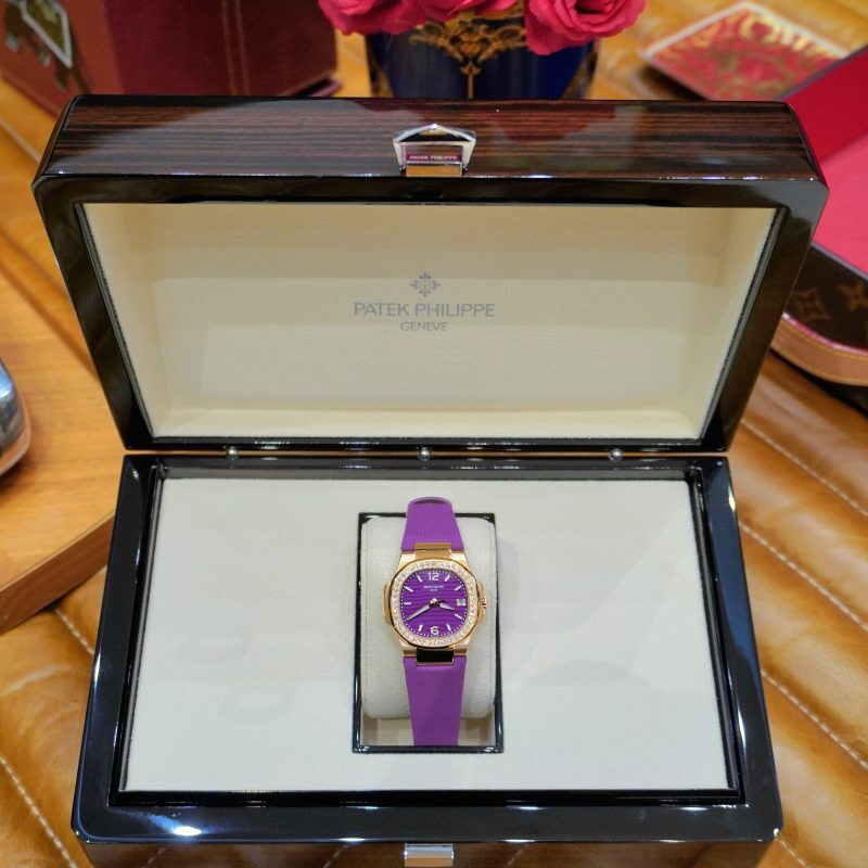 Pre-Owned Patek Philippe Ladies Nautilus Full Rose Gold Purple Dial 32mm 7010R-013