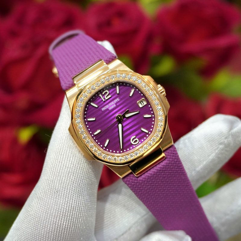 Pre-Owned Patek Philippe Ladies Nautilus Full Rose Gold Purple Dial 32mm 7010R-013