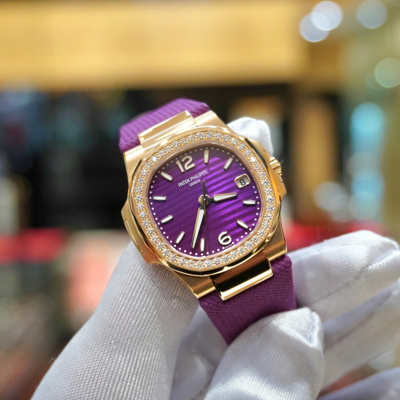 Pre-Owned Patek Philippe Ladies Nautilus Full Rose Gold Purple Dial 32mm 7010R-013