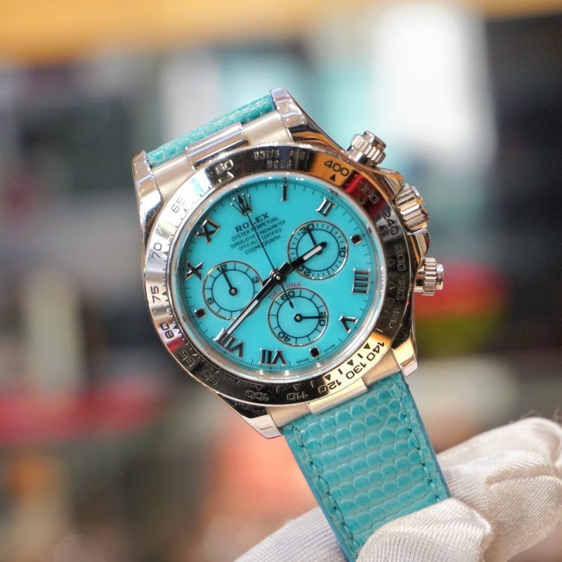 Pre-Owned Rolex Cosmograph Daytona "Beach" Turquoise Dial White Gold Blue Lizard Strap 116519 - Image 2
