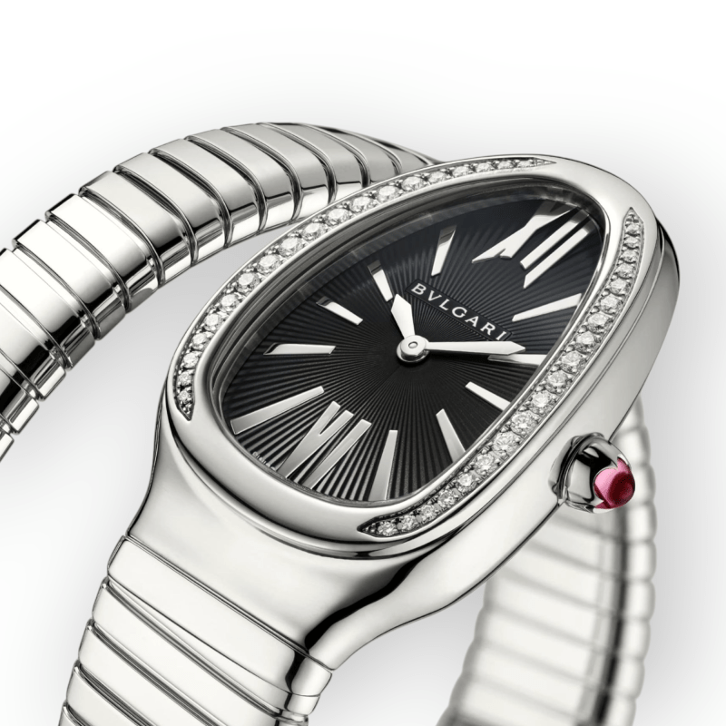Pre-Owned Bvlgari Serpenti Tubogas Stainless Steel 35mm Black Dial Diamond Bezel 103524 - Image 2