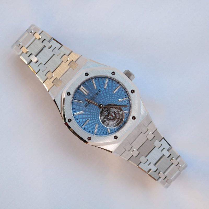 Pre-owned Audemars Piguet Royal Oak Flying Tourbillon Light Blue Dial 41mm 26530PT.OO.1220PT.01
