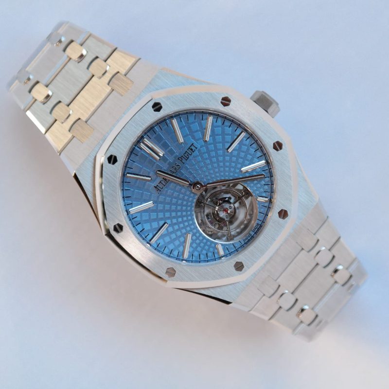 Pre-owned Audemars Piguet Royal Oak Flying Tourbillon Light Blue Dial 41mm 26530PT.OO.1220PT.01