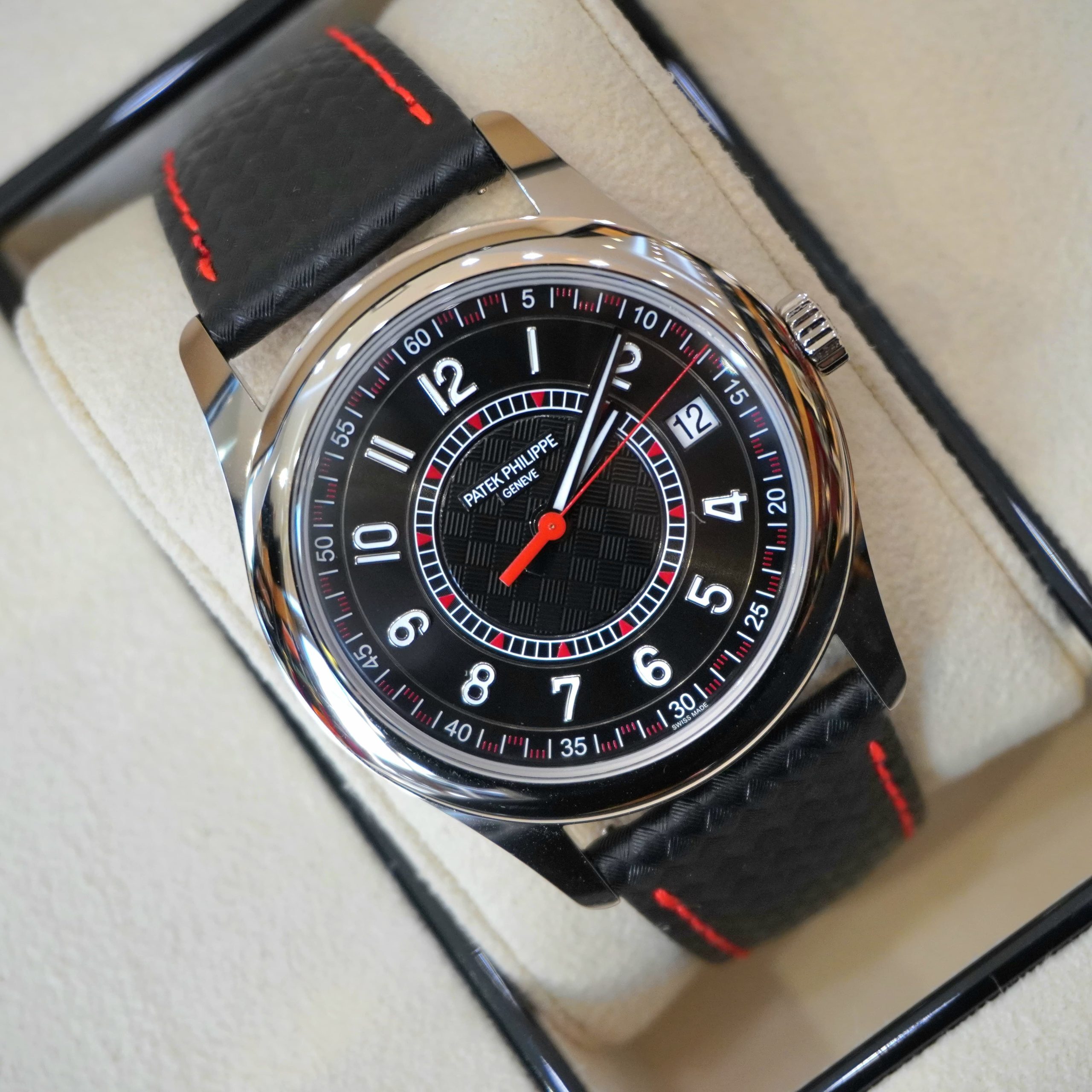 Pre-owned Patek Philippe Calatrava Ebony Black Carbon Motif Dial White Gold 40mm 6007G-010
