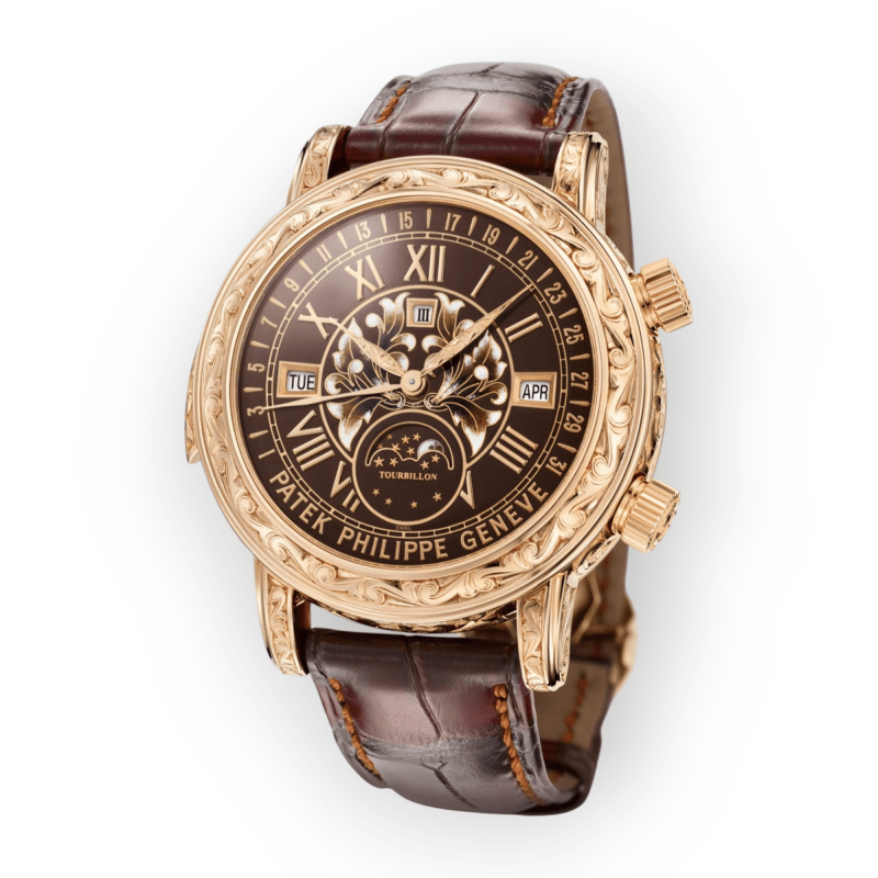 Pre-Owned Patek Philippe Grand Complications Sky Moon Tourbillion Rose Gold 44mm Brown leather Strap 6002R - Image 2