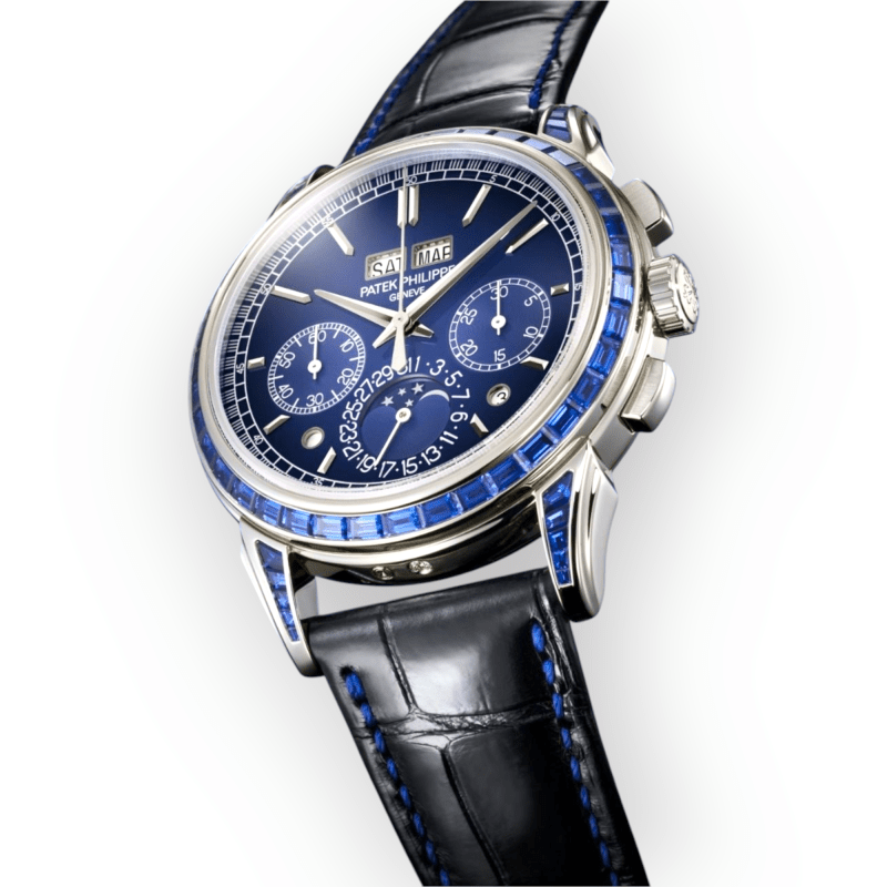 Pre-Owned Patek Philippe Grand Complications Manual Winding 41mm Perpetual Calendar Chronograph Blue Dial Baguette Cut Sapphire Platinum 5271/11P - Image 2