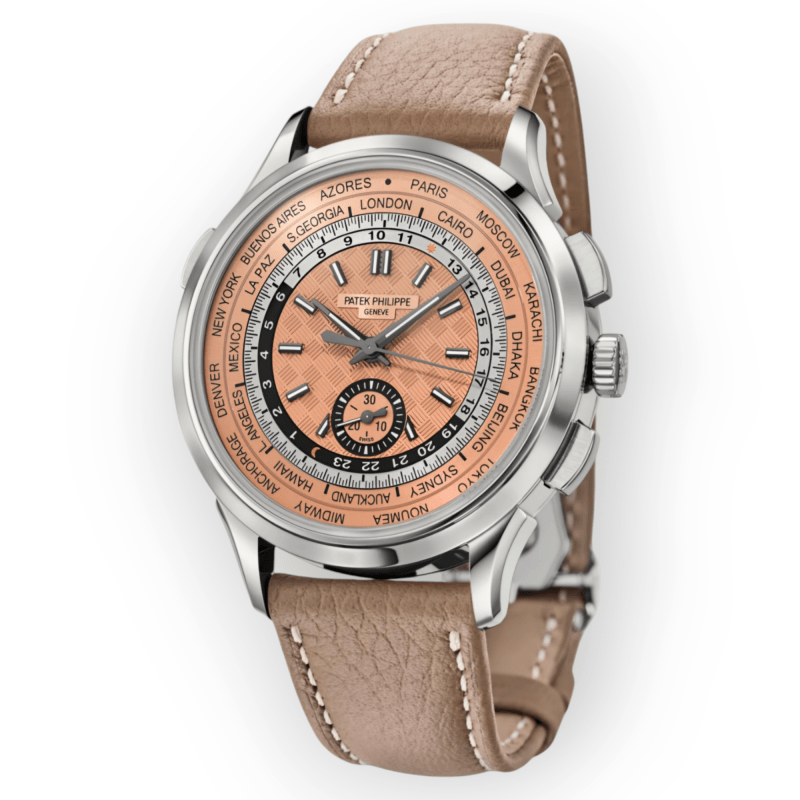 Pre-Owned Patek Philippe Complications World Time Flyback Chronograph Rose-Gilt Opaline Dial Stainless Steel 5935A - Image 2