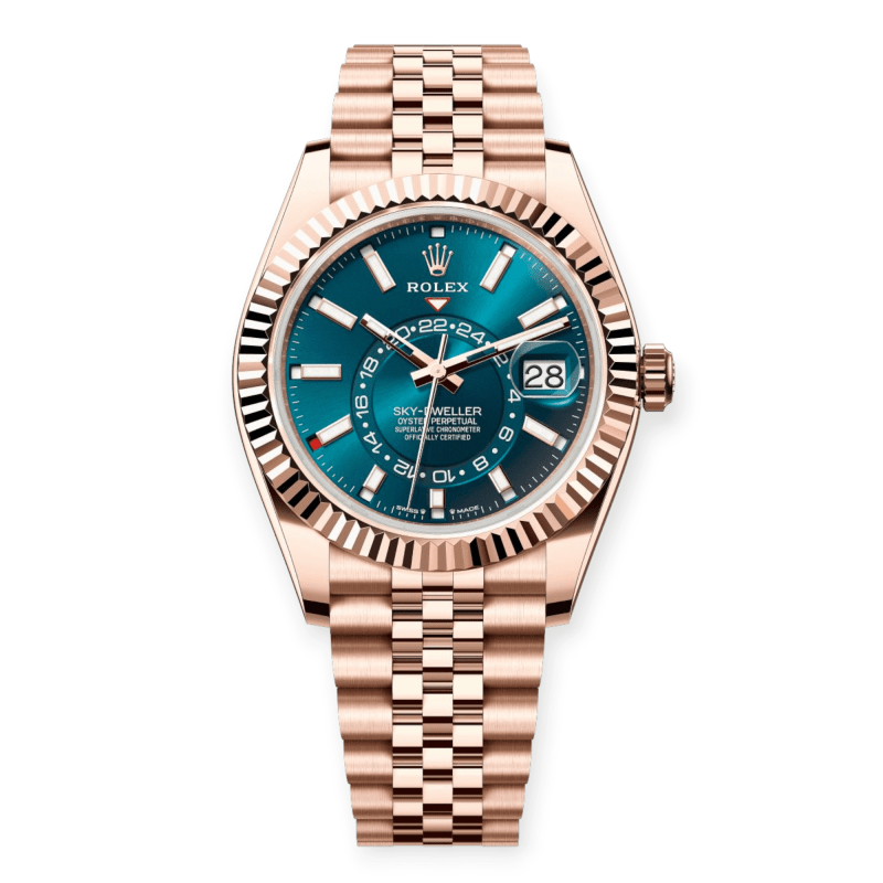 Pre-Owned Rolex Sky-Dweller Full Rose Gold 42mm Blue-green Dial Jubilee 336938-0005