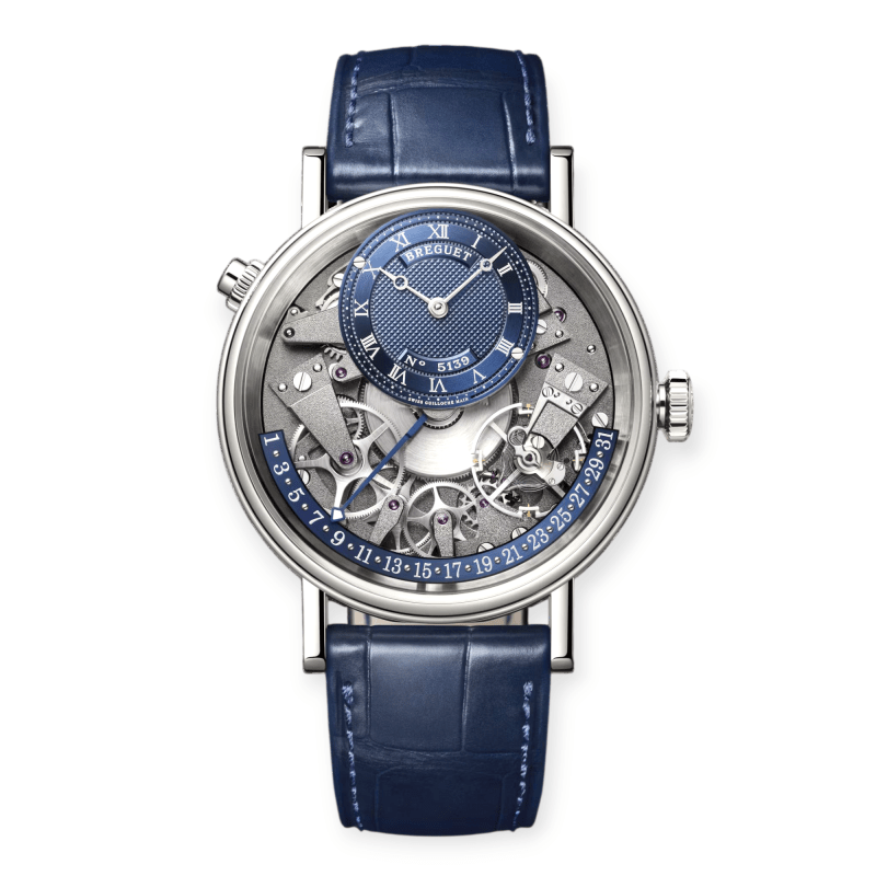 Pre-Owned Breguet Tradition Quantième Rétrograde White Gold Blue Leather Strap 7597 7597BB/GY/9WU